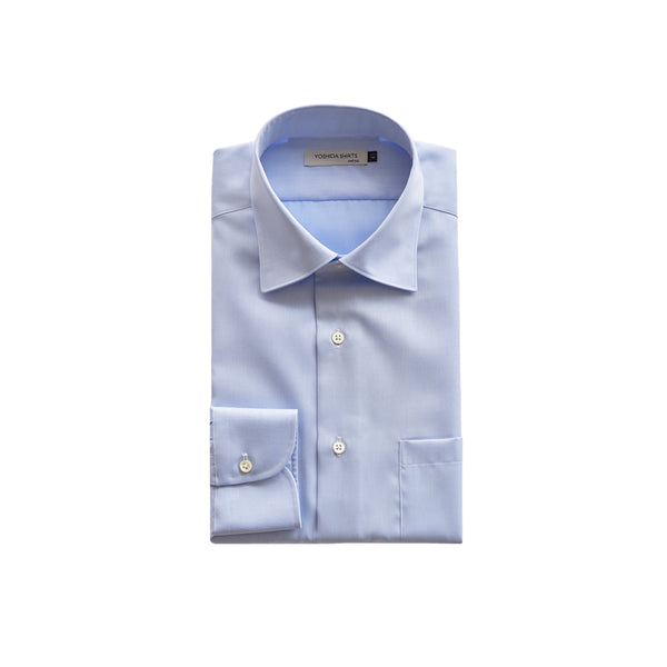 【日本製】 ワイシャツ メンズ 長袖 ビジネス 形態安定 綿100% セミワイドカラー サックス(SNFG25-104-sa)